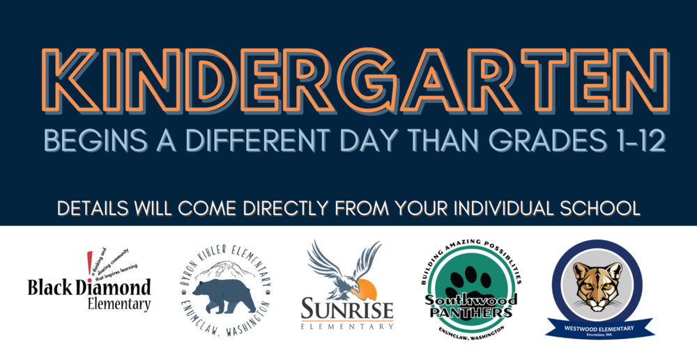 Kindergarten begins a different day than grades 1-12 Details will come directly from your individual school graphic with the district and school logos